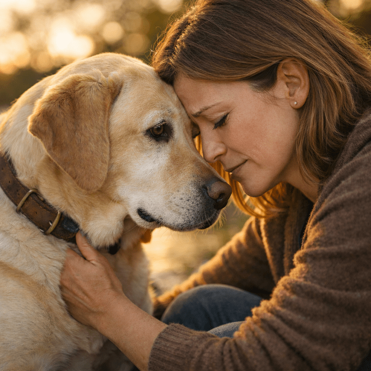 Dog sitting on a hillside watching the sunrise