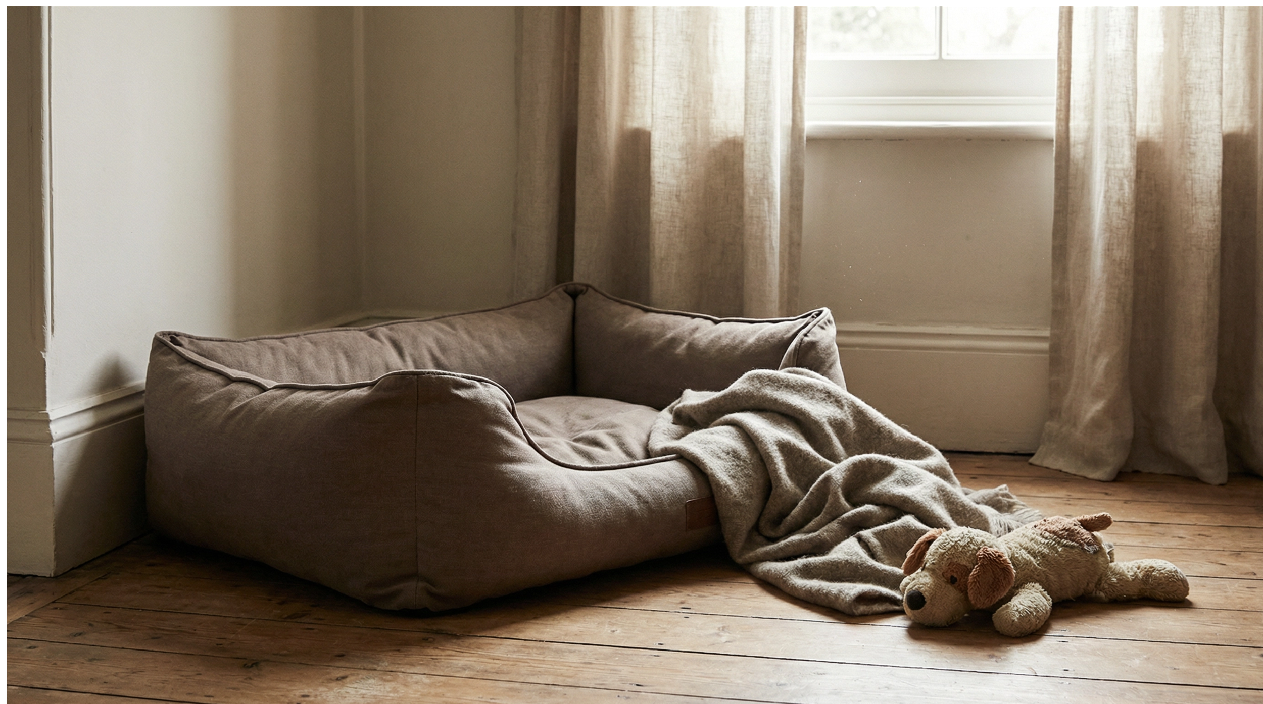 A picture of an empty dog bed.