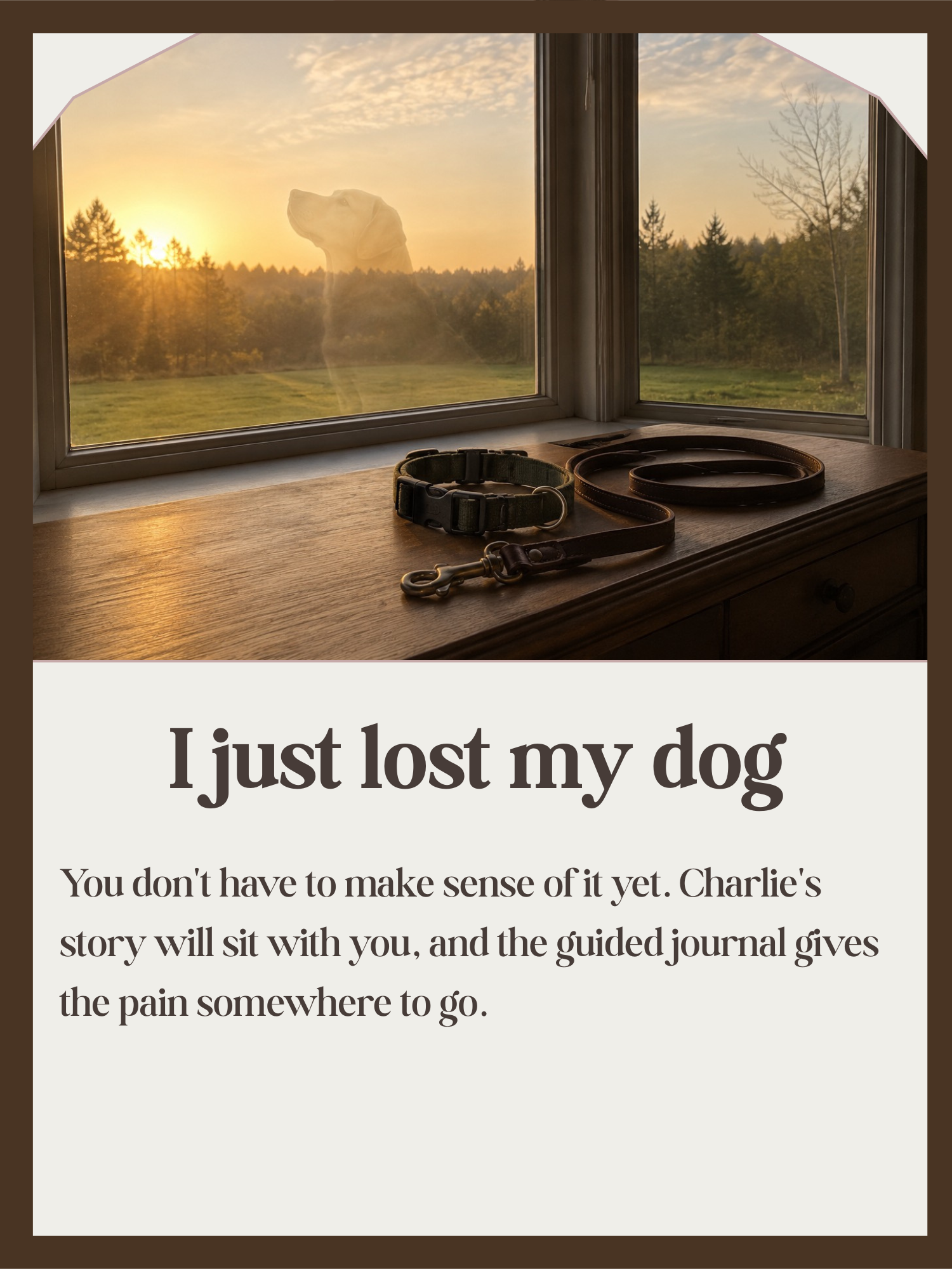 K9Hearts Grief Support - I just lost my dog picture of a dog collar and leash sitting on a desk with a angel dog in the background