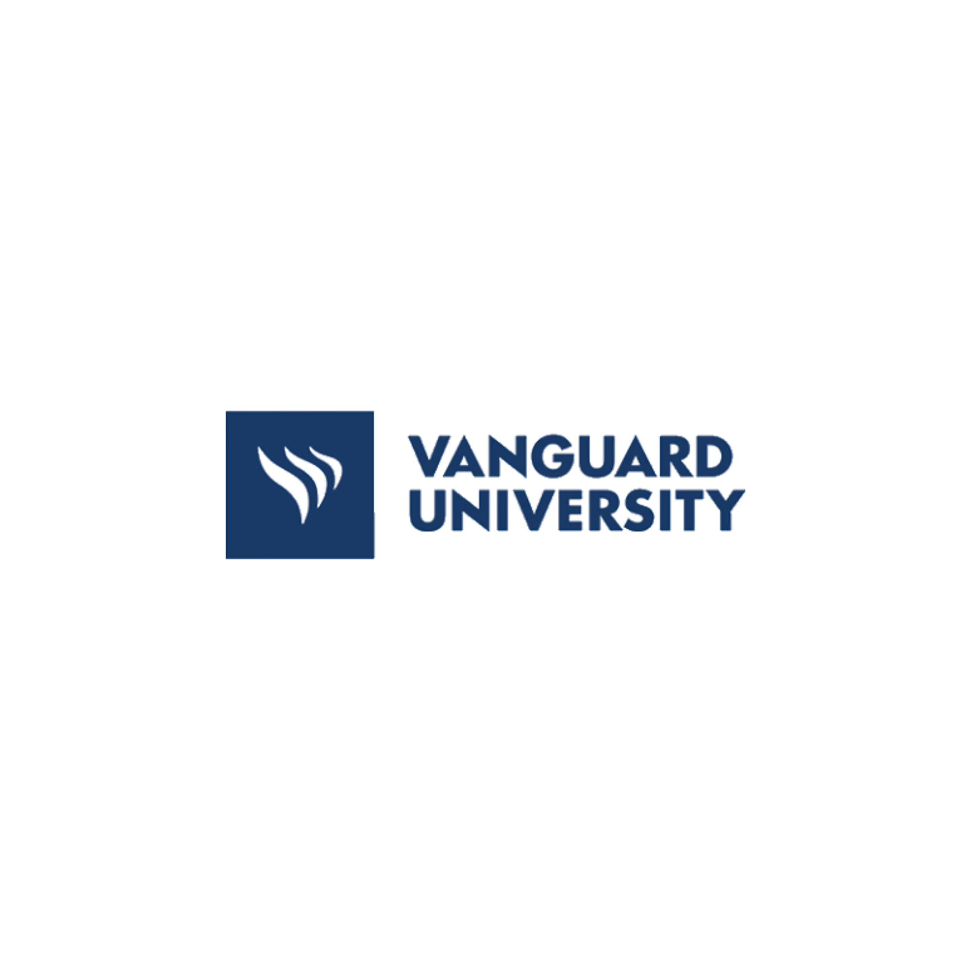 Vanguard University logo with a blue shield and text.