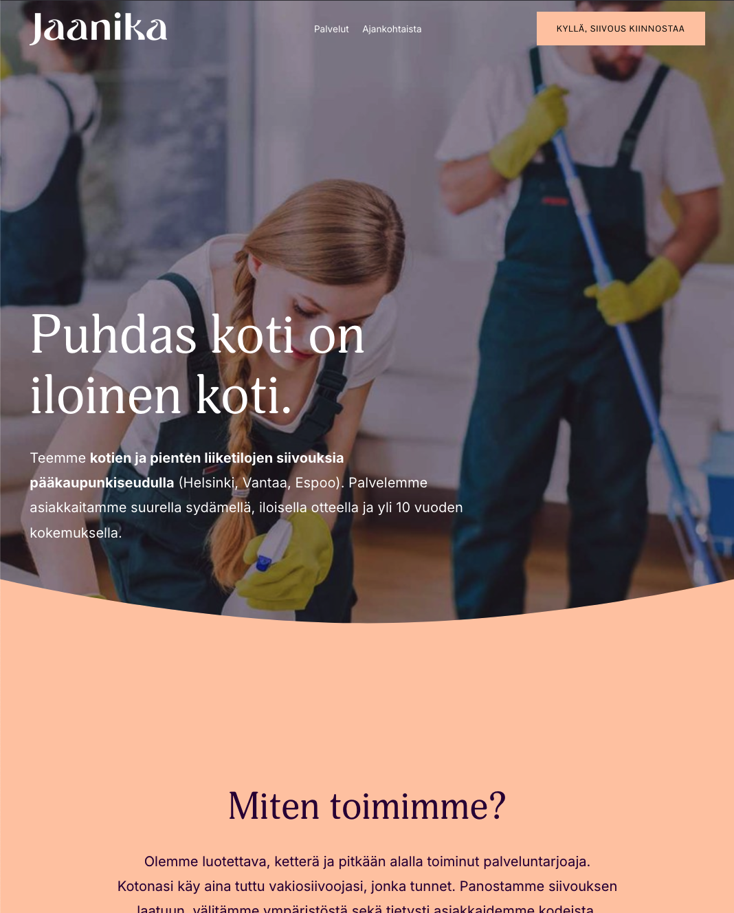 Jaanika -siivouksen uudet verkkosivut auki