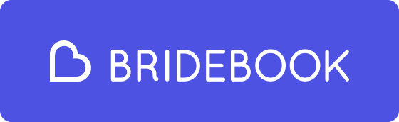 Purple background with white text and a heart-shaped logo that reads 'BRIDEBOOK.'