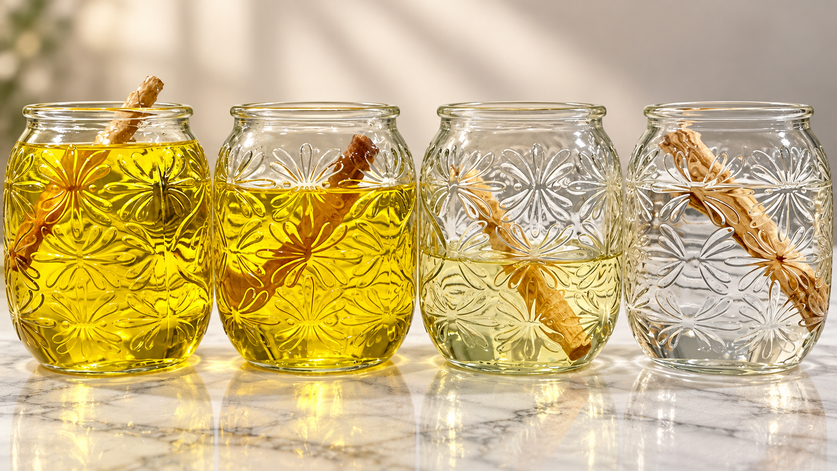 Four embossed oil jars on marble.png