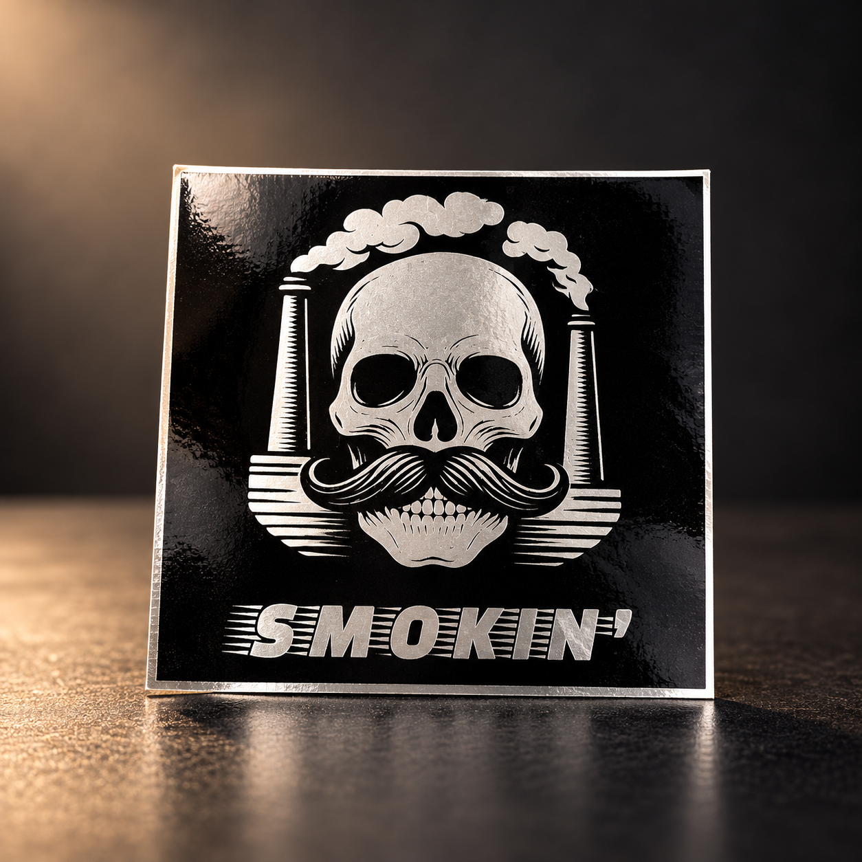 Smokin’ Skull Sticker in Silver Foil.png
