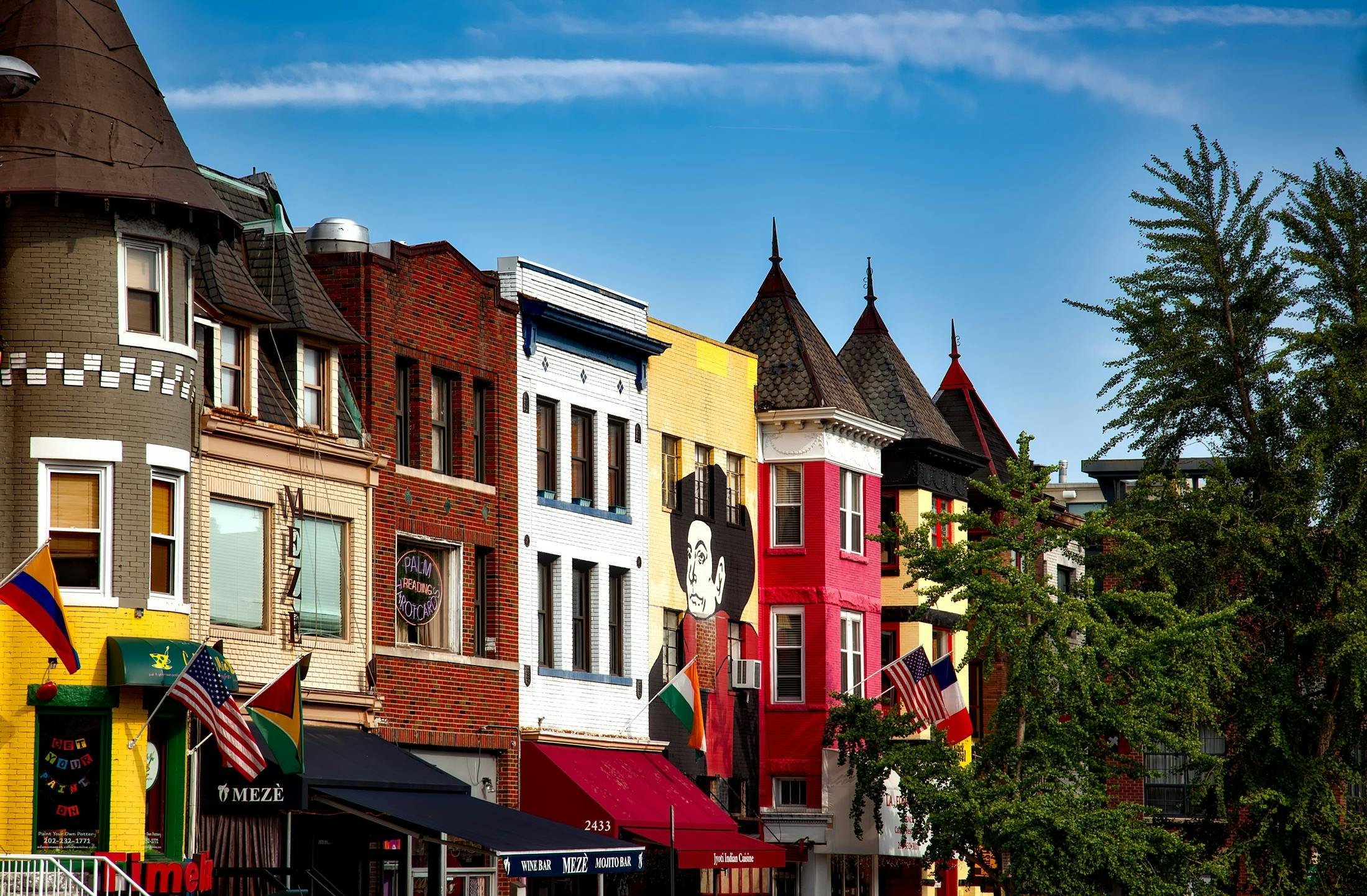 cute colorful neighborhood in dc with mural