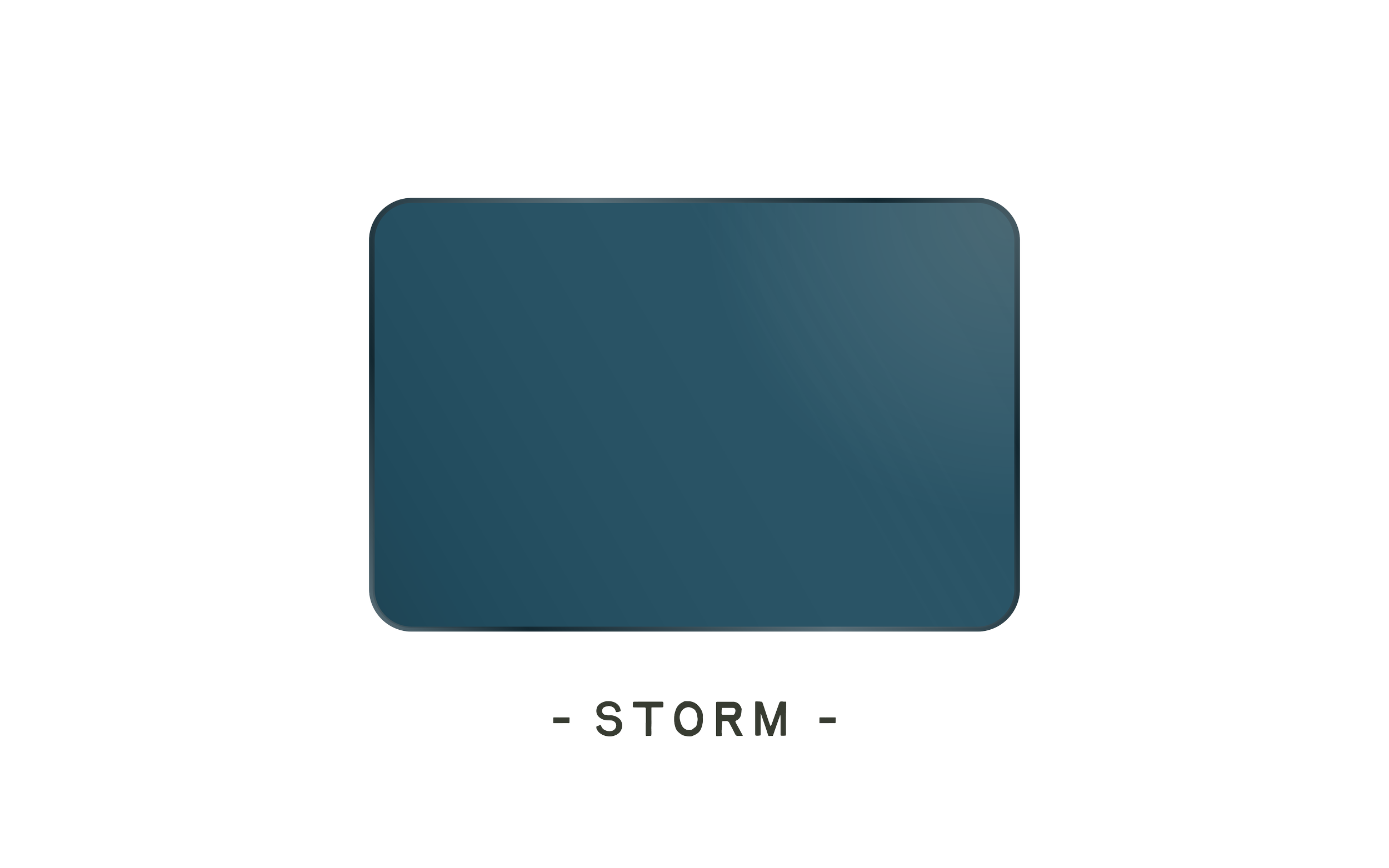The image shows a closed, dark blue, rectangular box with rounded corners, set against a black background. There is text below the box that reads '= STORM =' in a stylized font.