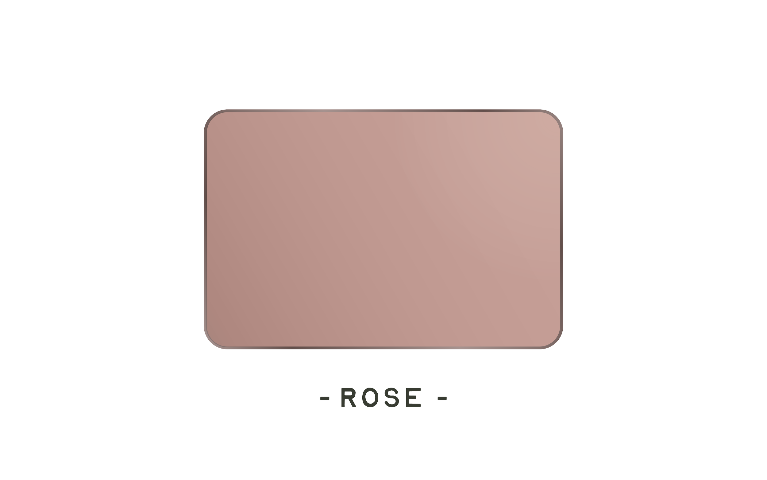 Illustration of a rectangular blush compact with rounded corners labeled 'ROSE' underneath.