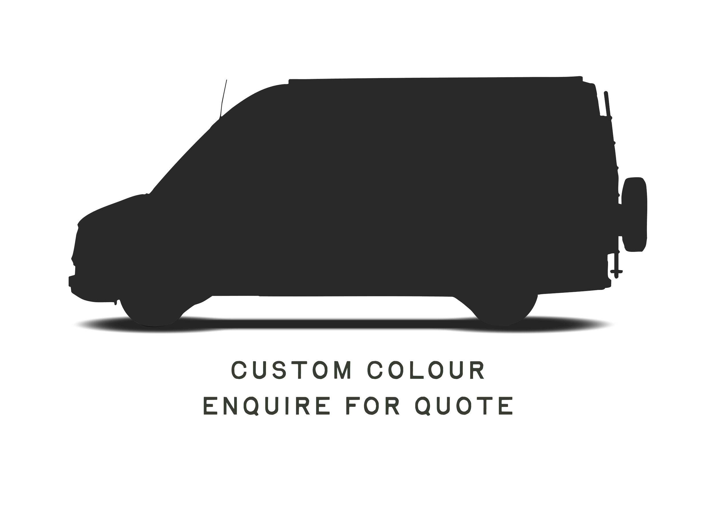 A blanked-out campervan sillhouette. Below is the heading, 'Custom colour; enquire for quote'.