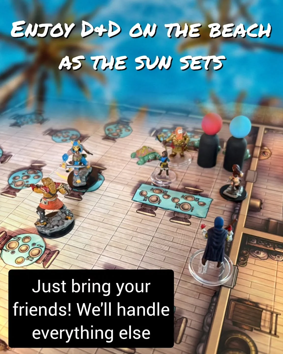 Toes in the sand, lanterns hanging down, candles around the table. The best way to experience D&amp;D with your friends

#dndonthebeach #wilmingtonnc #beachactivities