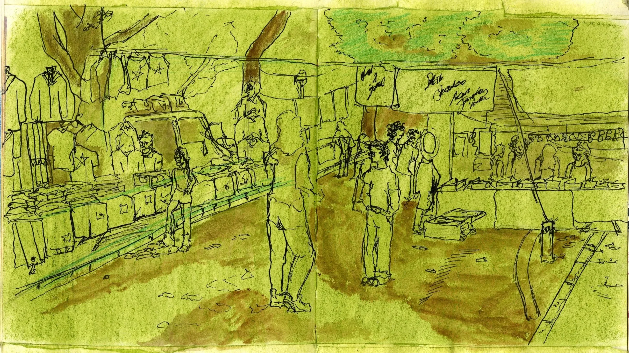 Half finished tonal study of a section of Feira da Ladra 