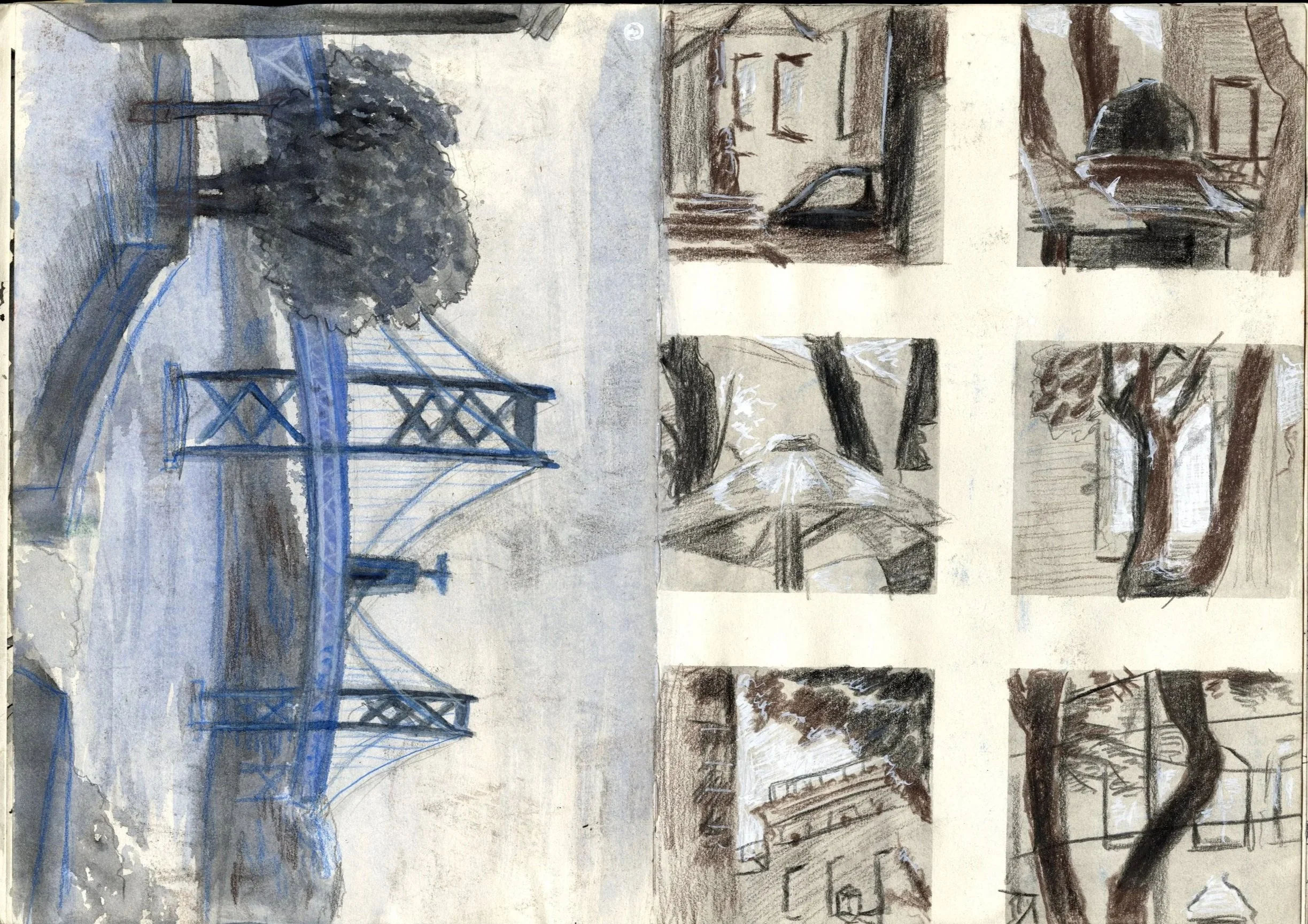 Lisbon Bridge and timed tonal studies of Largo do Carmo