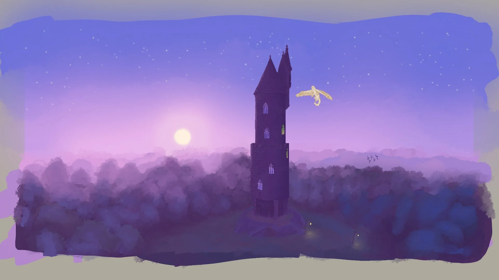 The third scene: an isolated mage's tower in a clearing