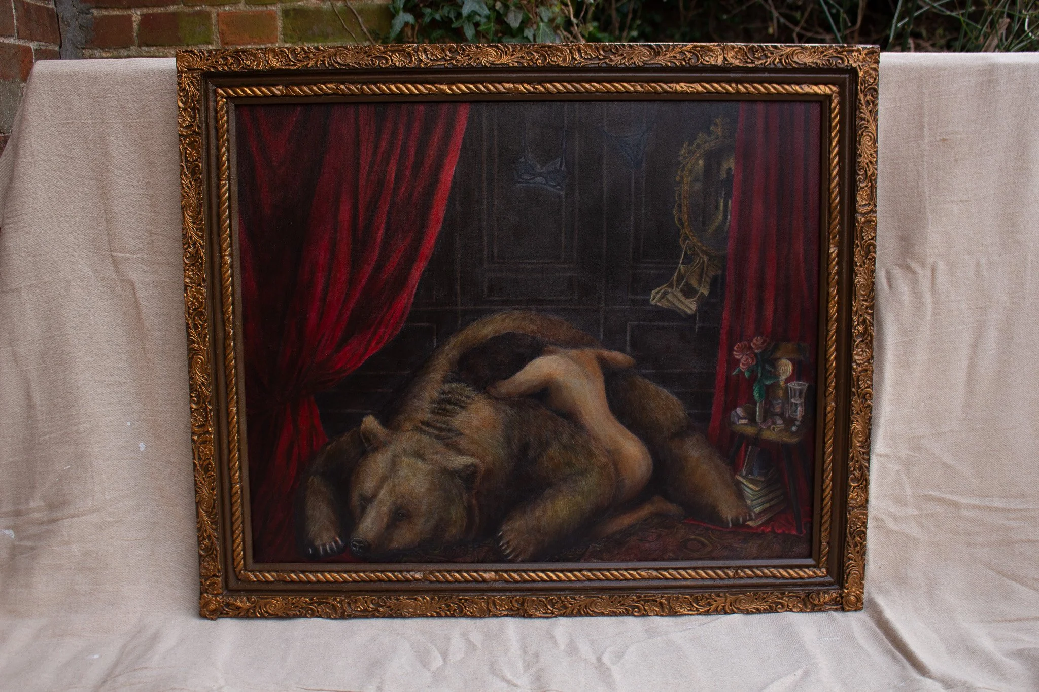'The Choice' complete in its frame up against a white sheet background.