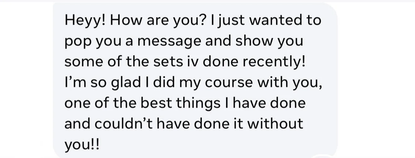 A screenshot of a text message expressing happiness for a completed course and appreciation for the recipient.