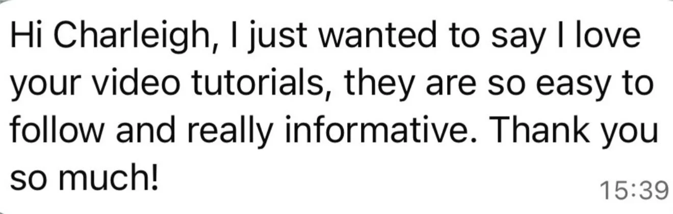 A text message showing appreciation for video tutorials, praising their simplicity and informativeness.