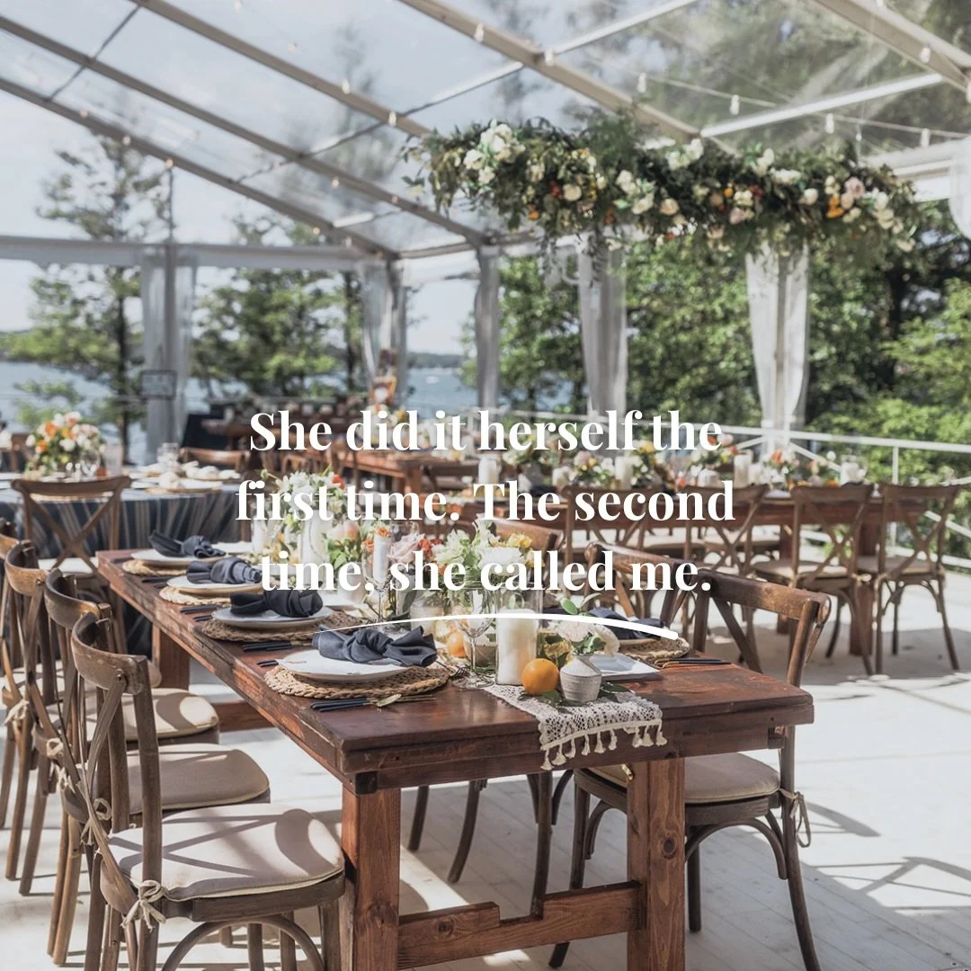 She planned her last event herself.

Bought the flowers, strung the lights, made the playlist, tracked down the caterer, did a grocery run the morning of.

She pulled it off. Everyone loved it.

And she told me after &mdash; &ldquo;I kept looking aro