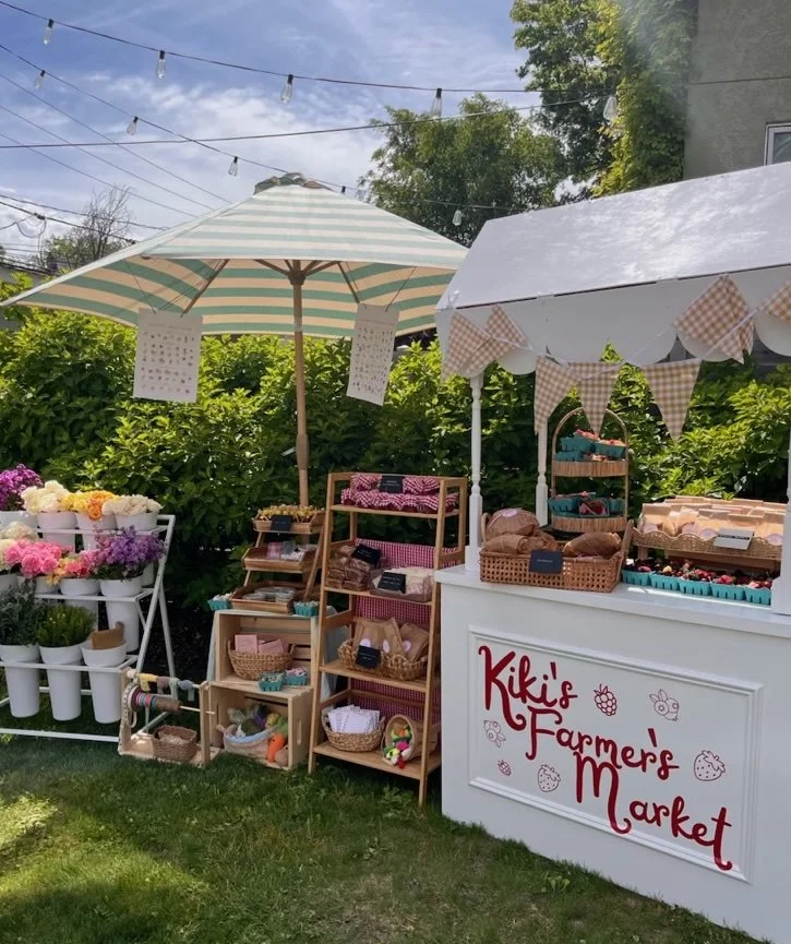 Farmers market themed party setup by an event planner for small gatherings in Chicago