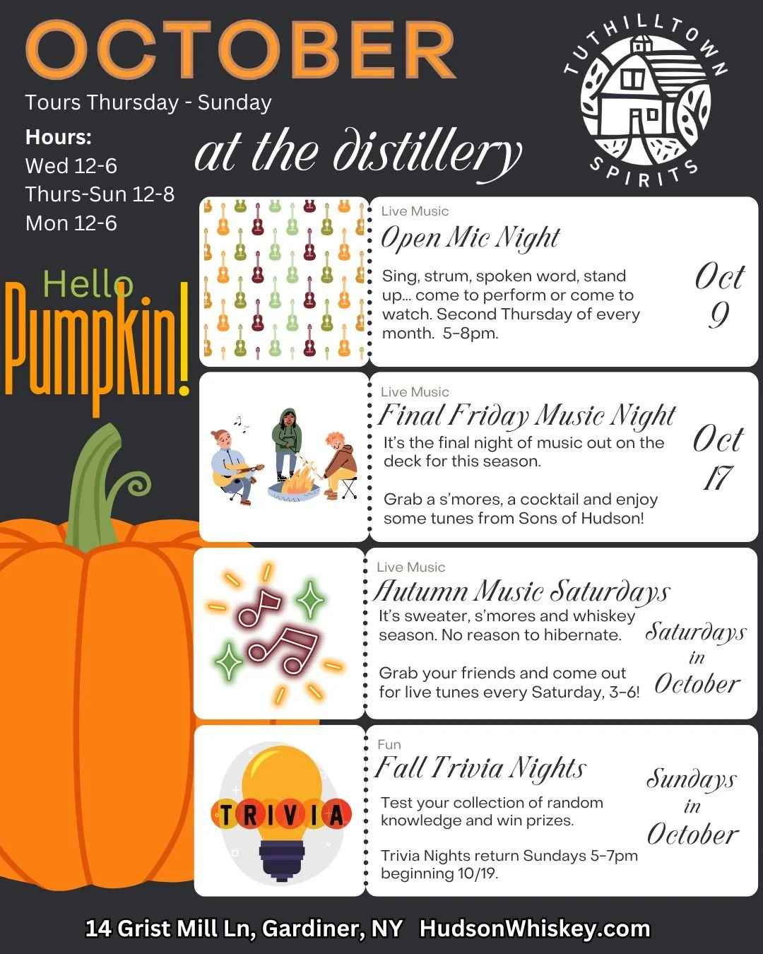 🎃 Hello October! Here's what's happening this month. 

Music! Music! Music! &amp; Trivia!!!!