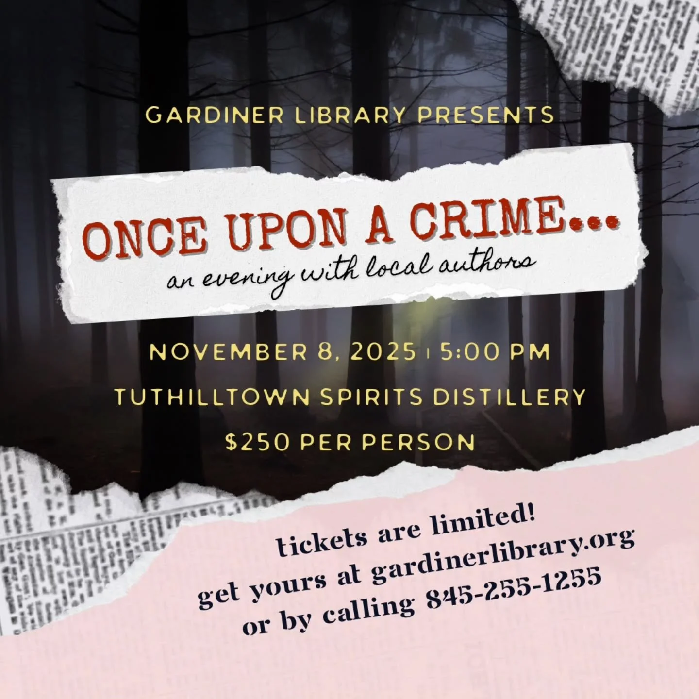 Tuthilltown Distillery is so excited to play host to this year&rsquo;s Gardiner Library fundraiser event -&ldquo;Once Upon a Crime&hellip;an evening with local authors&rdquo; on Saturday, November 8th.

Get to know Hudson Valley based true crime and 