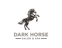 Logo of a dark horse with a rearing horse image above the text 'Dark Horse Salon & Spa'