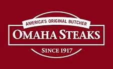 Omaha Steaks logo with red background and white text