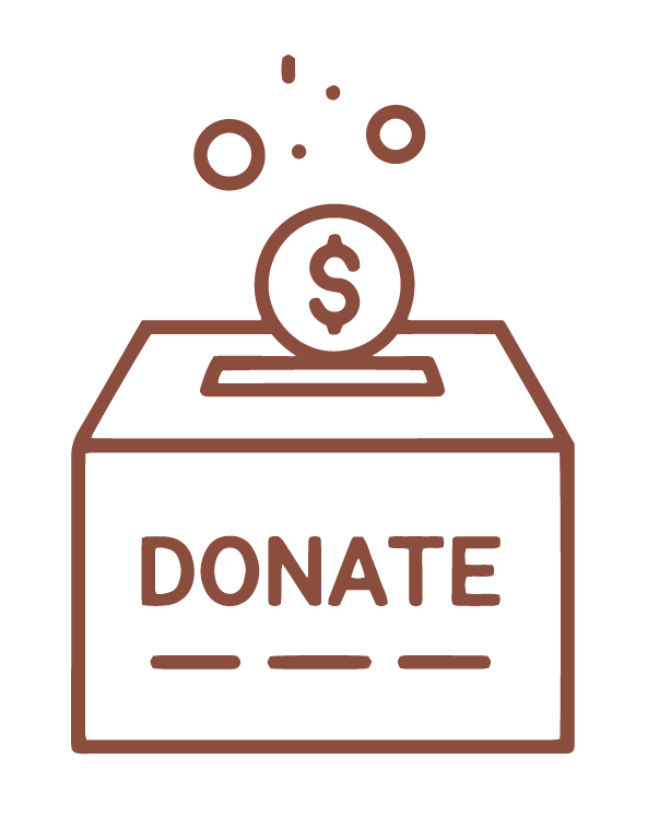 Outline illustration of a donation box with a dollar coin dropping into it, emphasizing charity or fundraising.