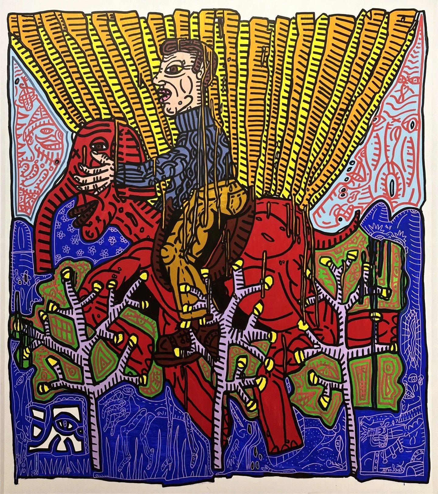 ROBERT COMBAS
&laquo;&nbsp;Un type sur son &eacute;l&eacute;phant rouge&nbsp;&raquo;
Peinture originale sur toile 
193x171 cm

#combas #artcontemporain #artgallery #masterpiece #art