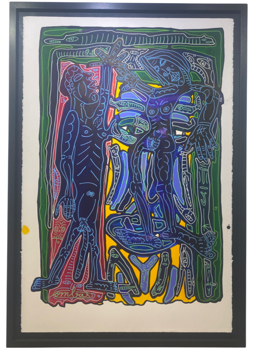 Robert Combas, Adam et Eve, colorful figurative artwork depicting Adam and Eve