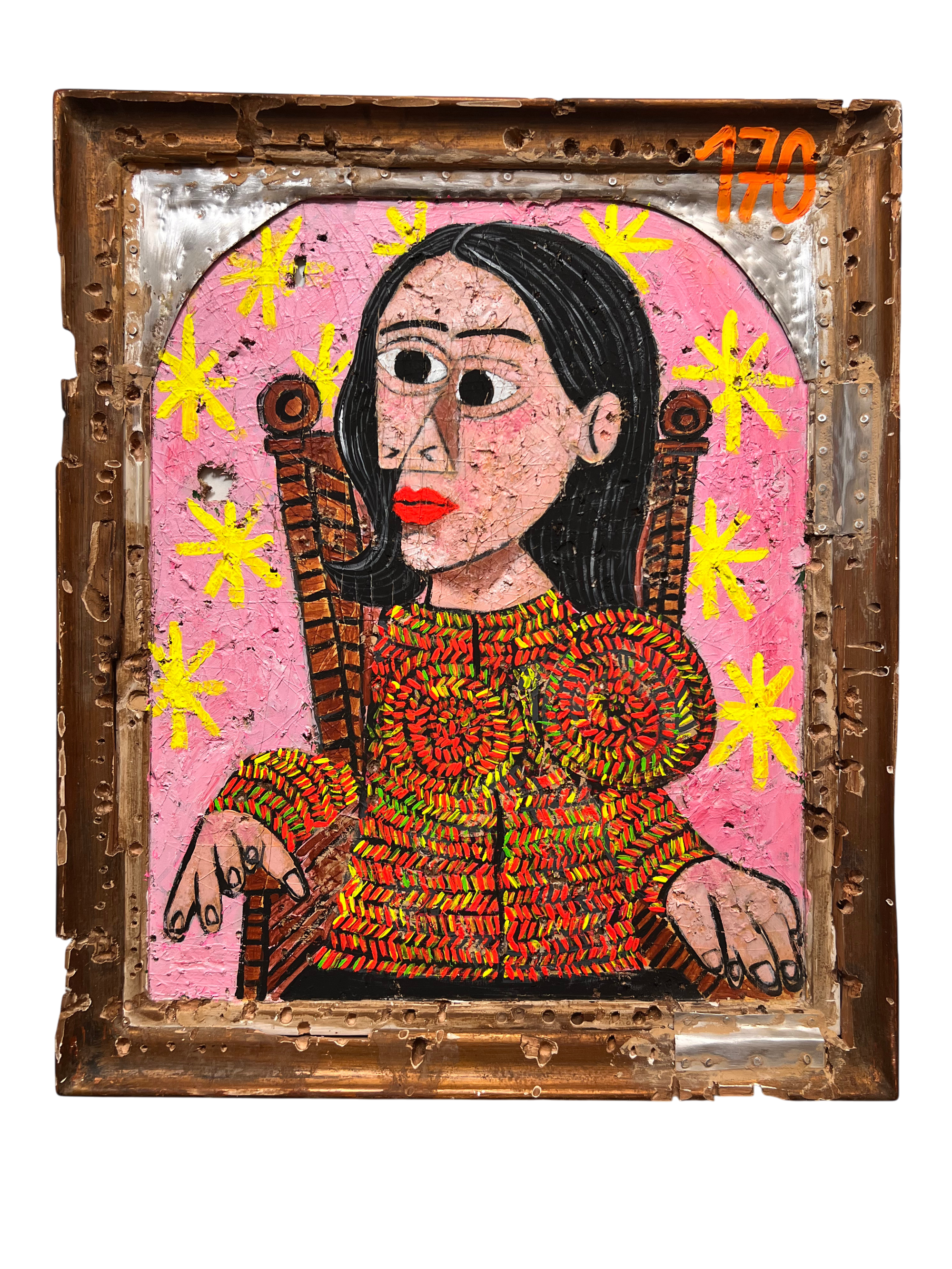 Joris Ghilini, Modern Woman 170, colorful female portrait combining painting and sculptural elements