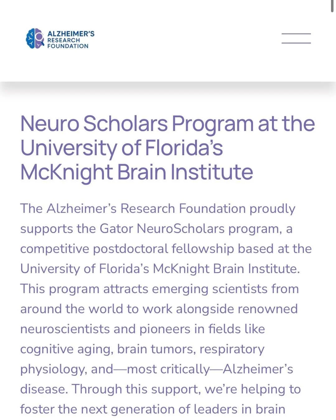 💜 Our new website is live! Explore how your support fuels groundbreaking research &mdash; including our NeuroScholars Program at the University of Florida&rsquo;s McKnight Brain Institute, empowering the next generation of Alzheimer&rsquo;s research