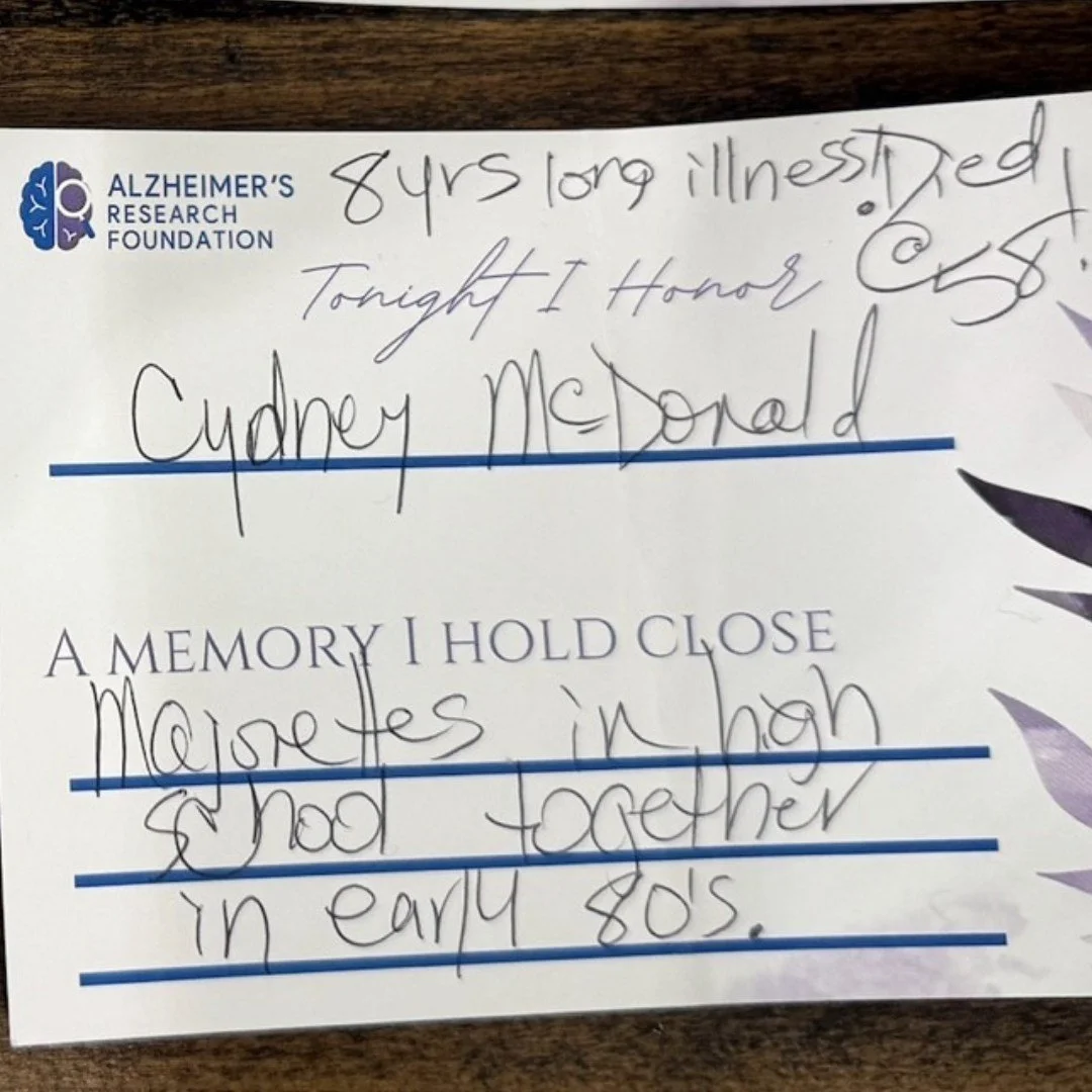 We honor the lives remembered on our memory cards, and today we remenber Cydney. Each card is a reminder of why Alzheimer&rsquo;s research matters so deeply. Thank you to everyone who shared a name, a story, or a moment of love. 💜 #Alzheimersresearc