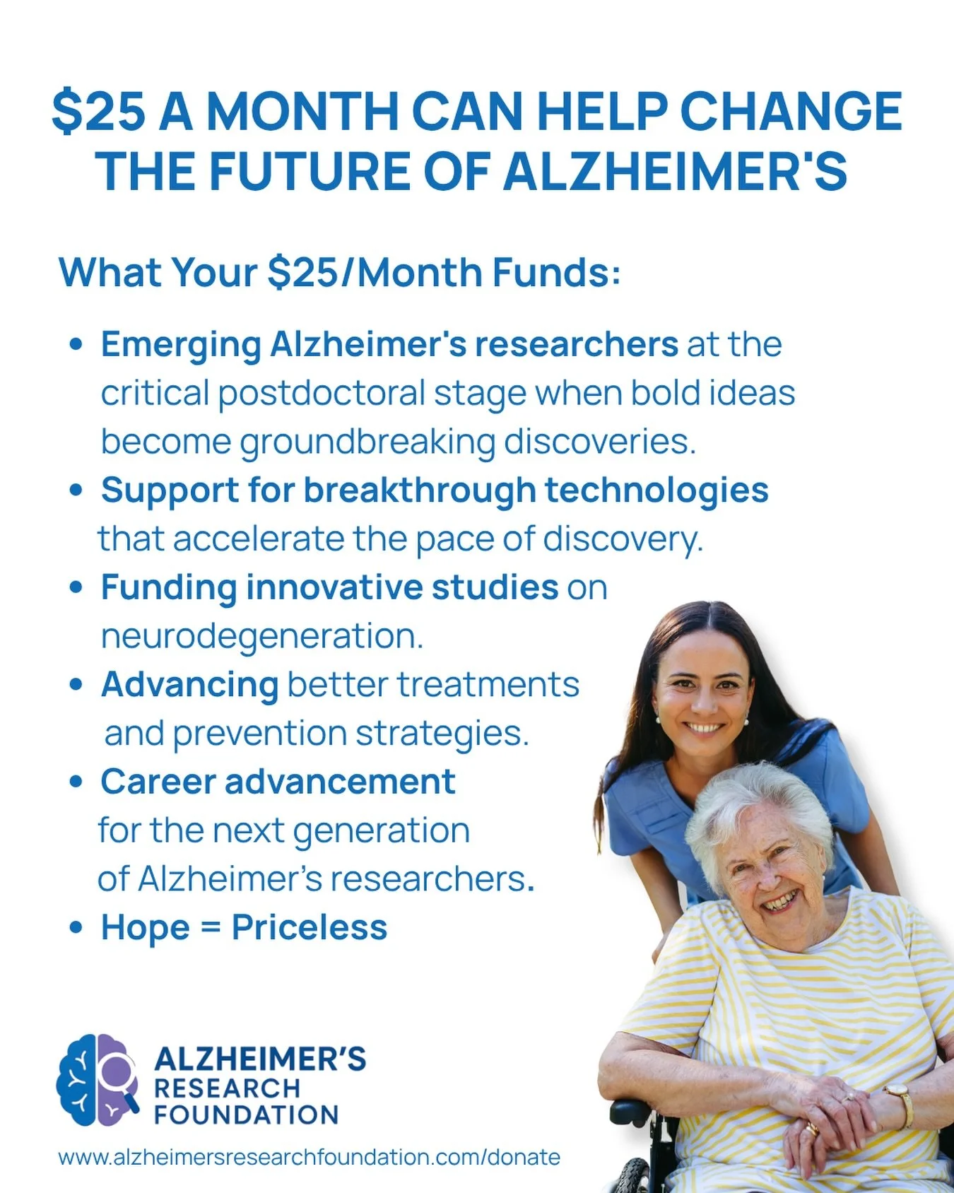 Every breakthrough in Alzheimer&rsquo;s research begins with people who refuse to accept the status quo.
For just $25 a month, you can support emerging researchers and fuel discoveries working to transform the future of Alzheimer&rsquo;s disease.It t