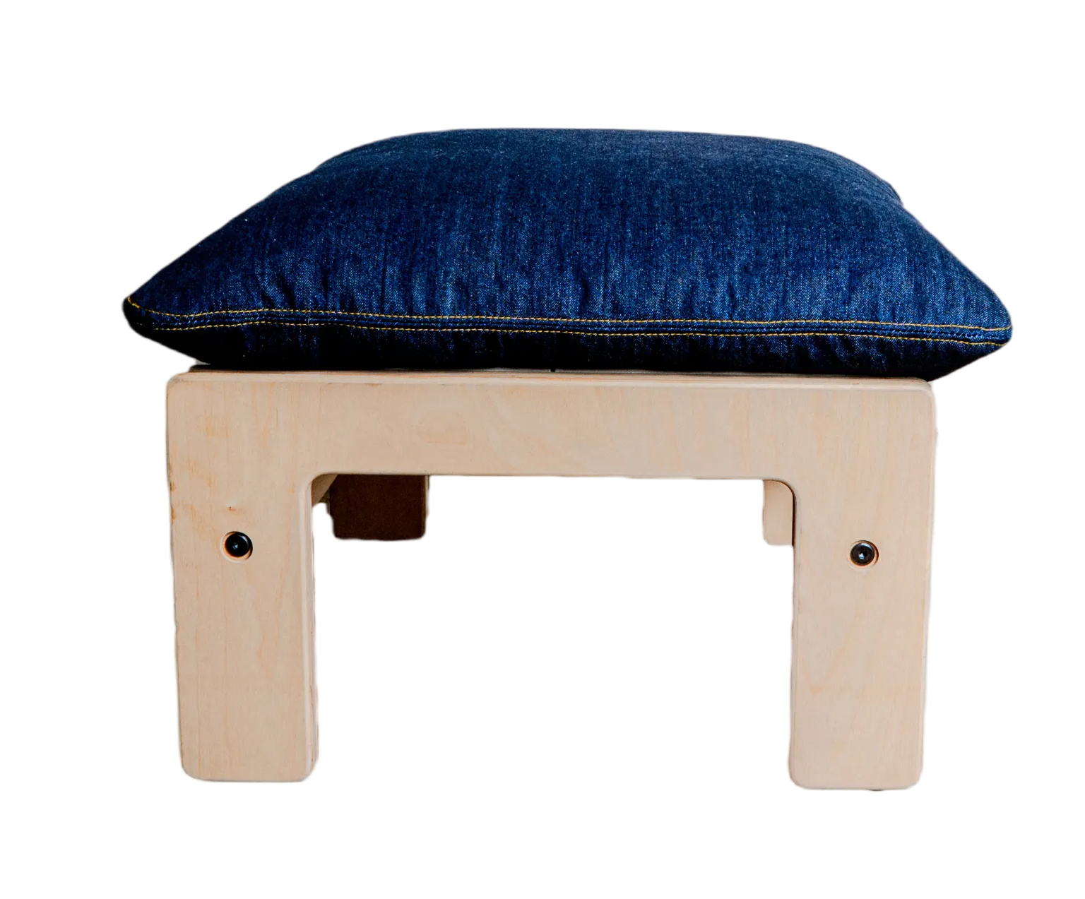 STAK ottoman with hardwood frame and plush down cushion in Japanese selvedge denim