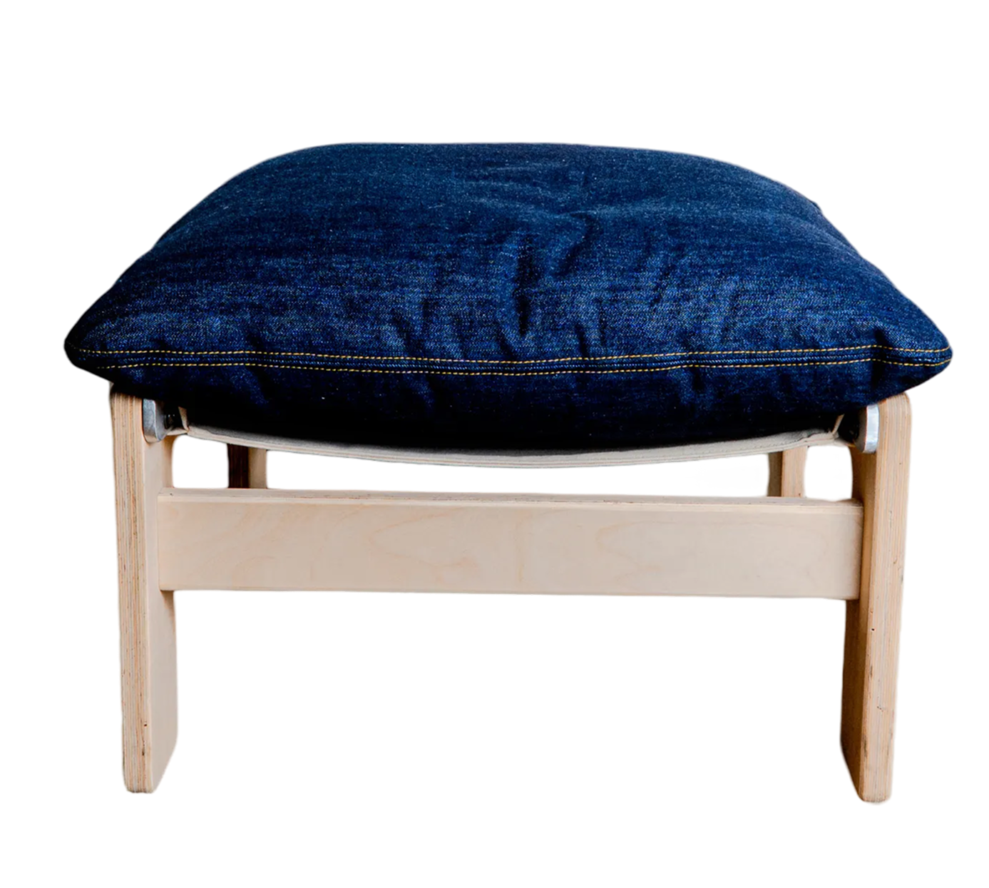 STAK ottoman with hardwood frame and plush down cushion in Japanese selvedge denim