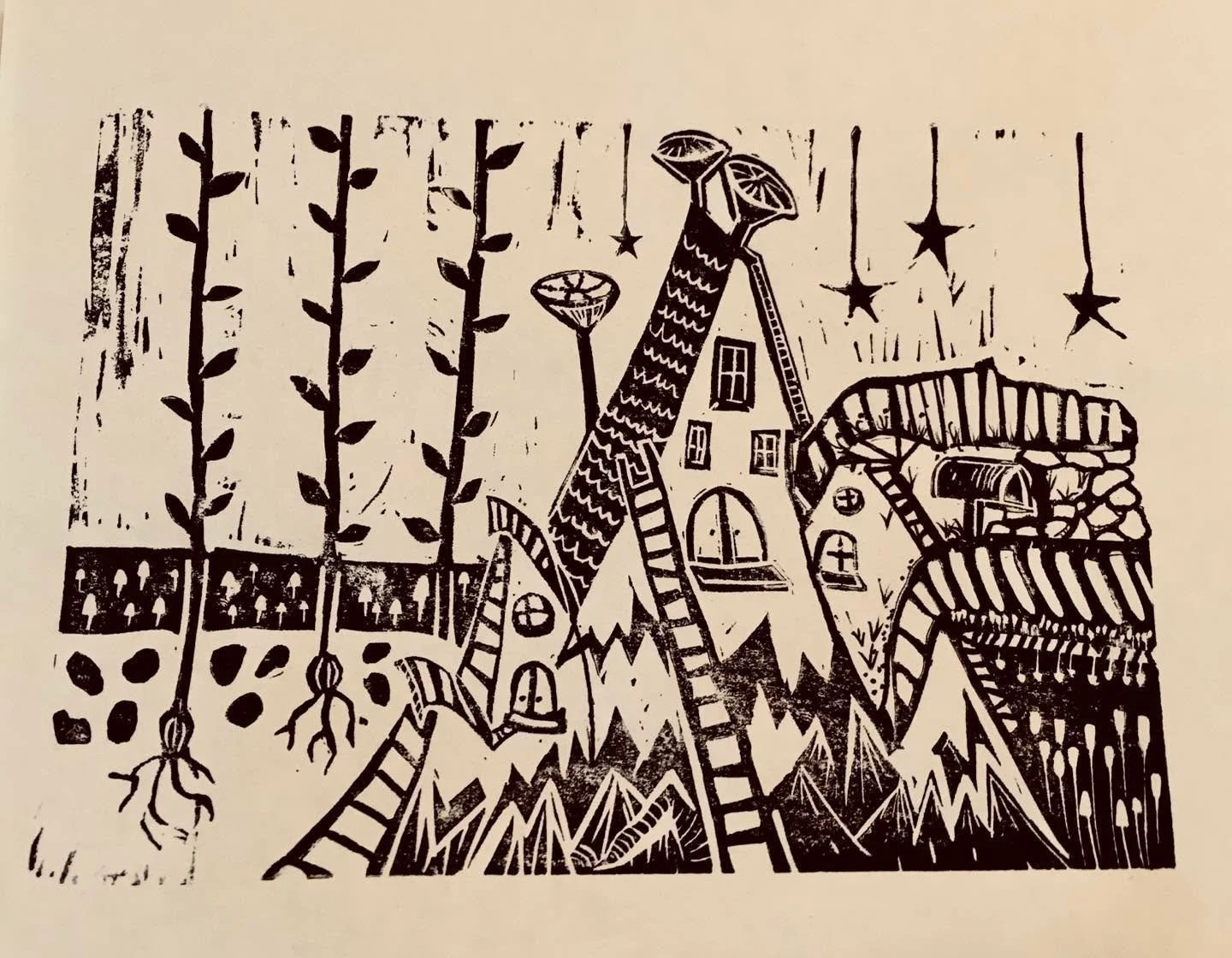 Sue&rsquo;s AFrame&hellip; an early linocut and print..