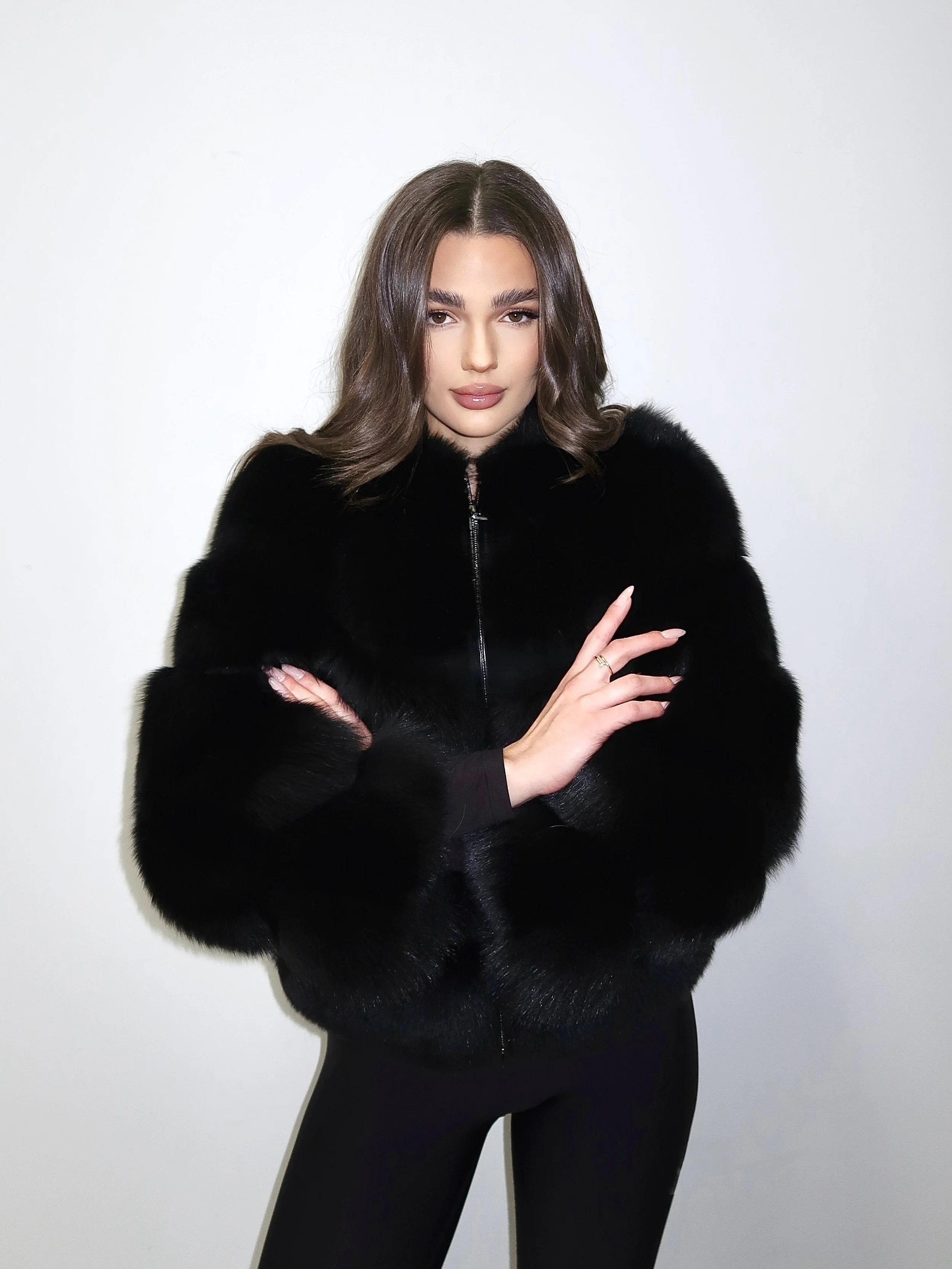 Classic 2in1 Fox Fur Coat Black