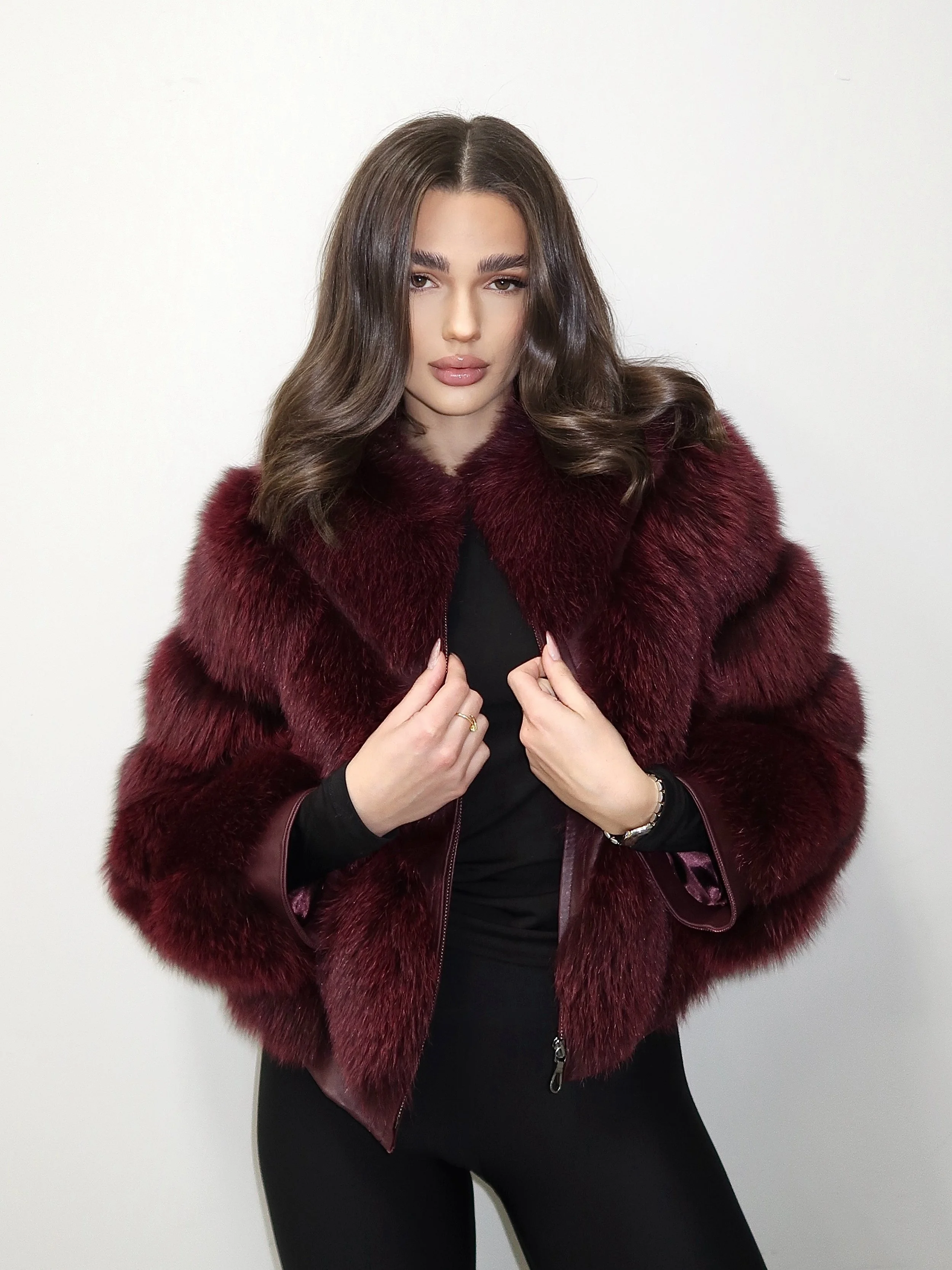 Classic 2in1 Fox Fur Coat Wine