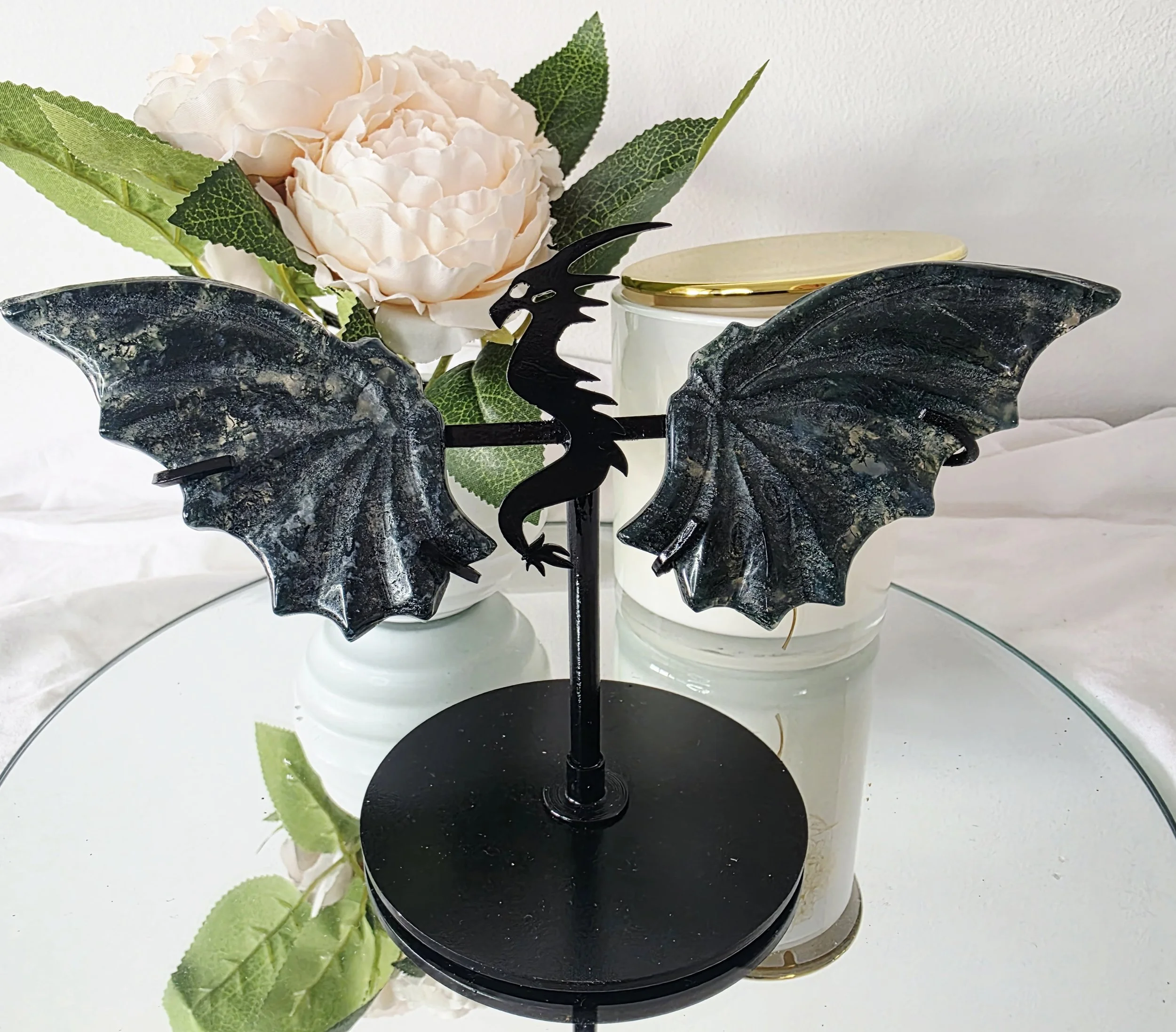 Moss agate dragon wings