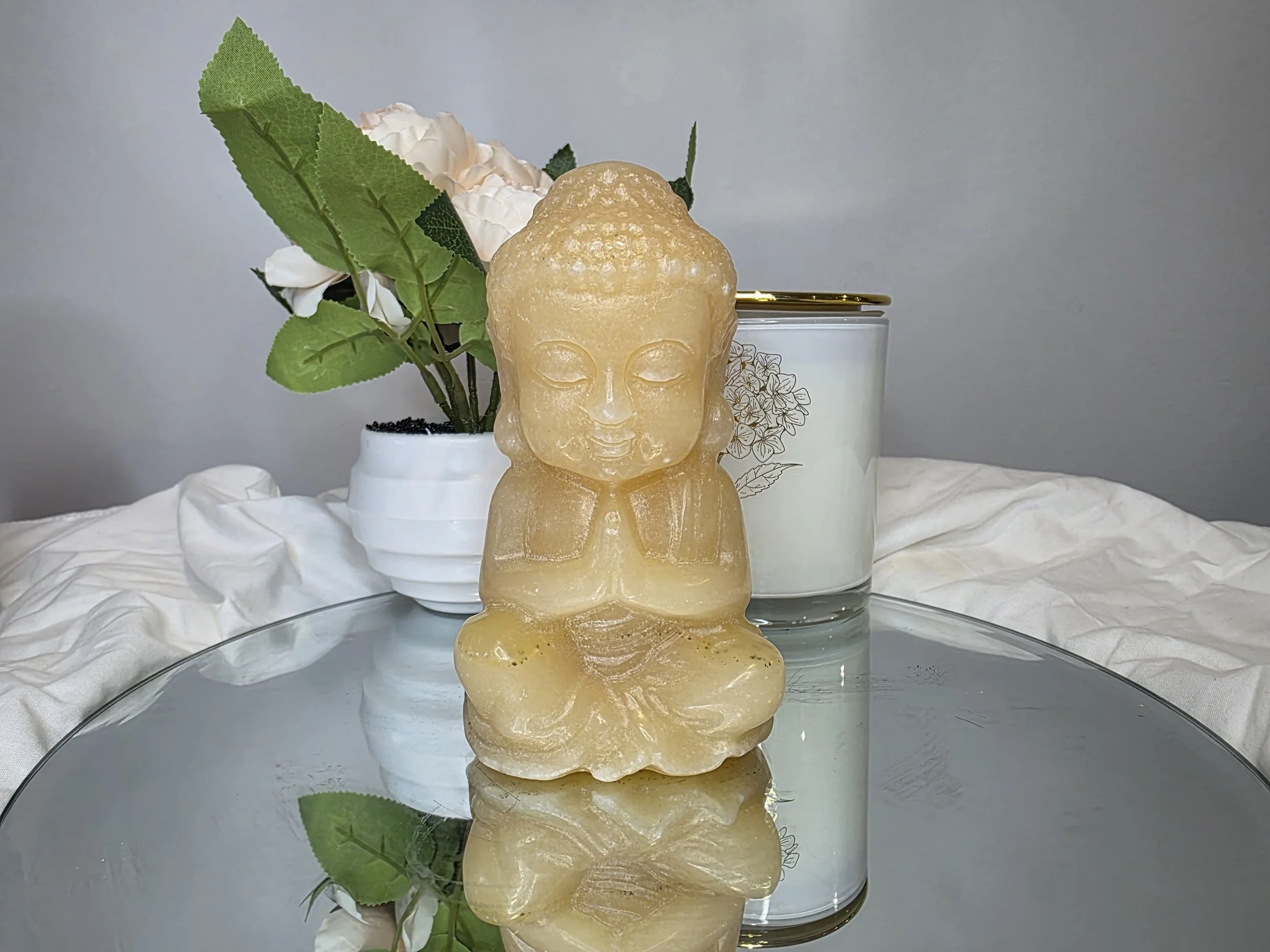 Yellow Calcite Buddha Carving