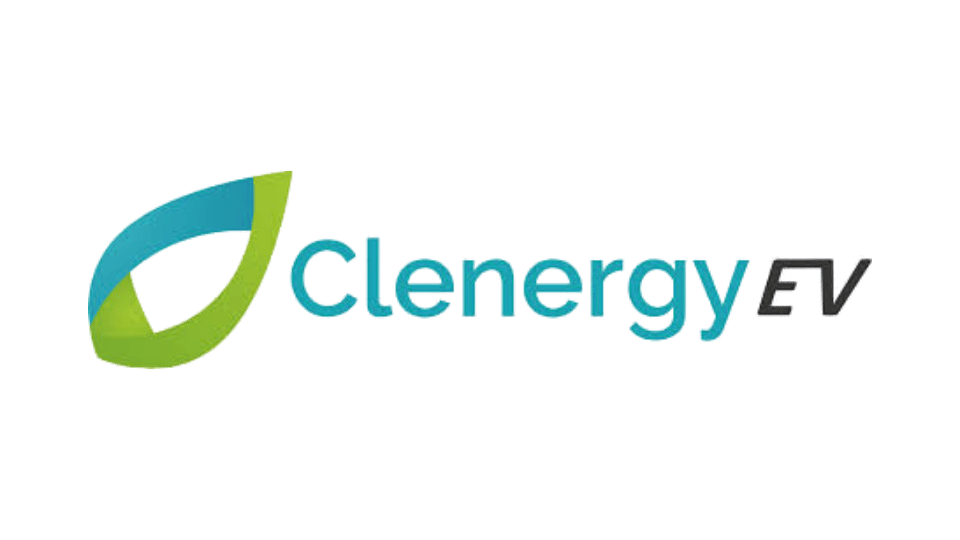 Clenergy logo featuring a stylized leaf in green and blue with the text 'Clenergy EV' beside it.