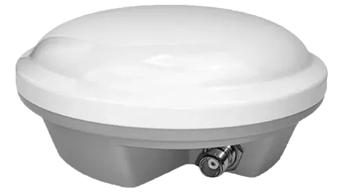 Antenna parabólica de satélite em cores branca e cinza com conexão por cabo