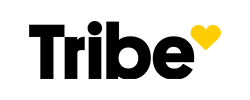 The word 'Tribe' in black bold letters with a small yellow heart above the letter 'i'