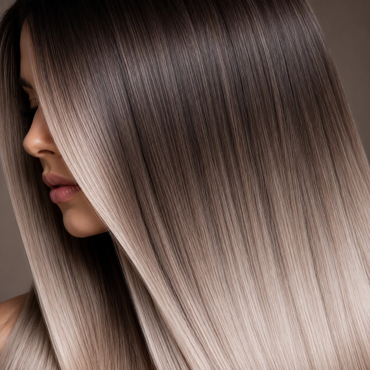Professional hairstylist performing color blending and finishing services on a female client, featuring seamless root melting, expert toning, and glossing for a smooth transition from natural roots to lightened hair with a healthy, glossy finish.