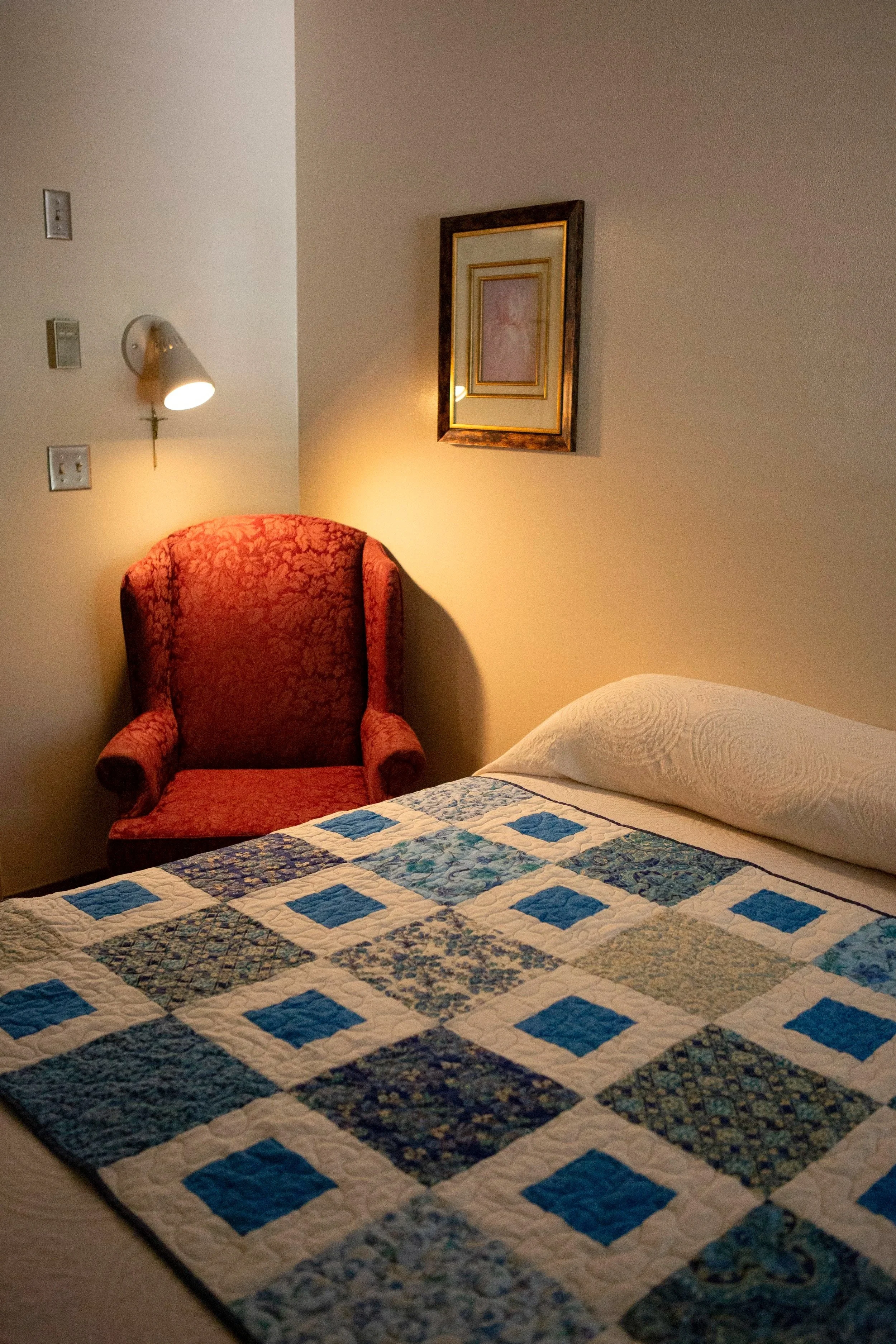 Reading chair with lamp.