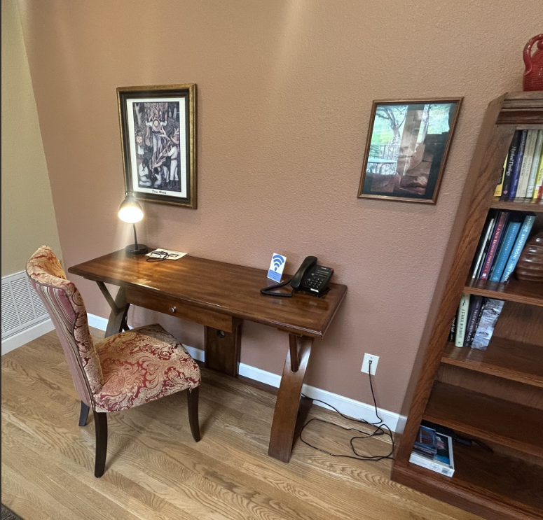 Desk with lamp.
