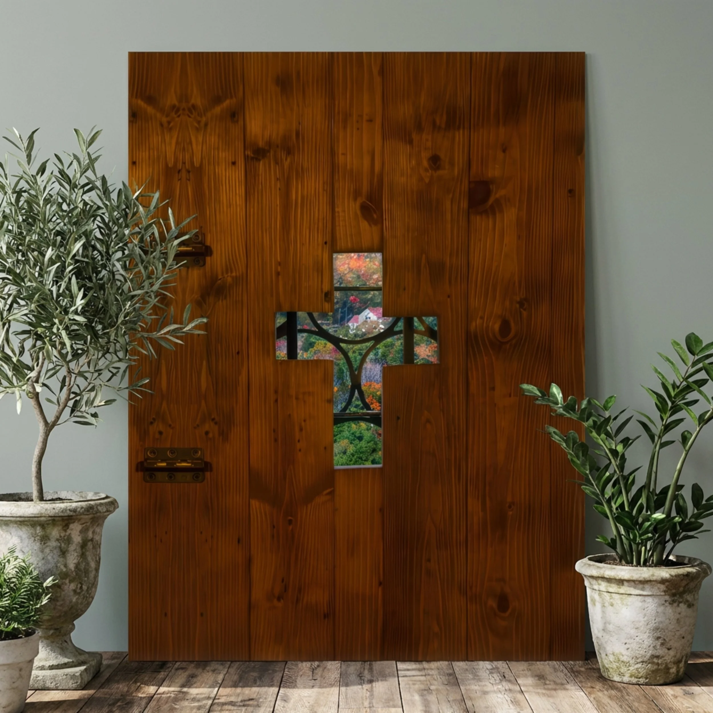 Christian Door Cross - Poster Print - Rustic Cross Wall Art