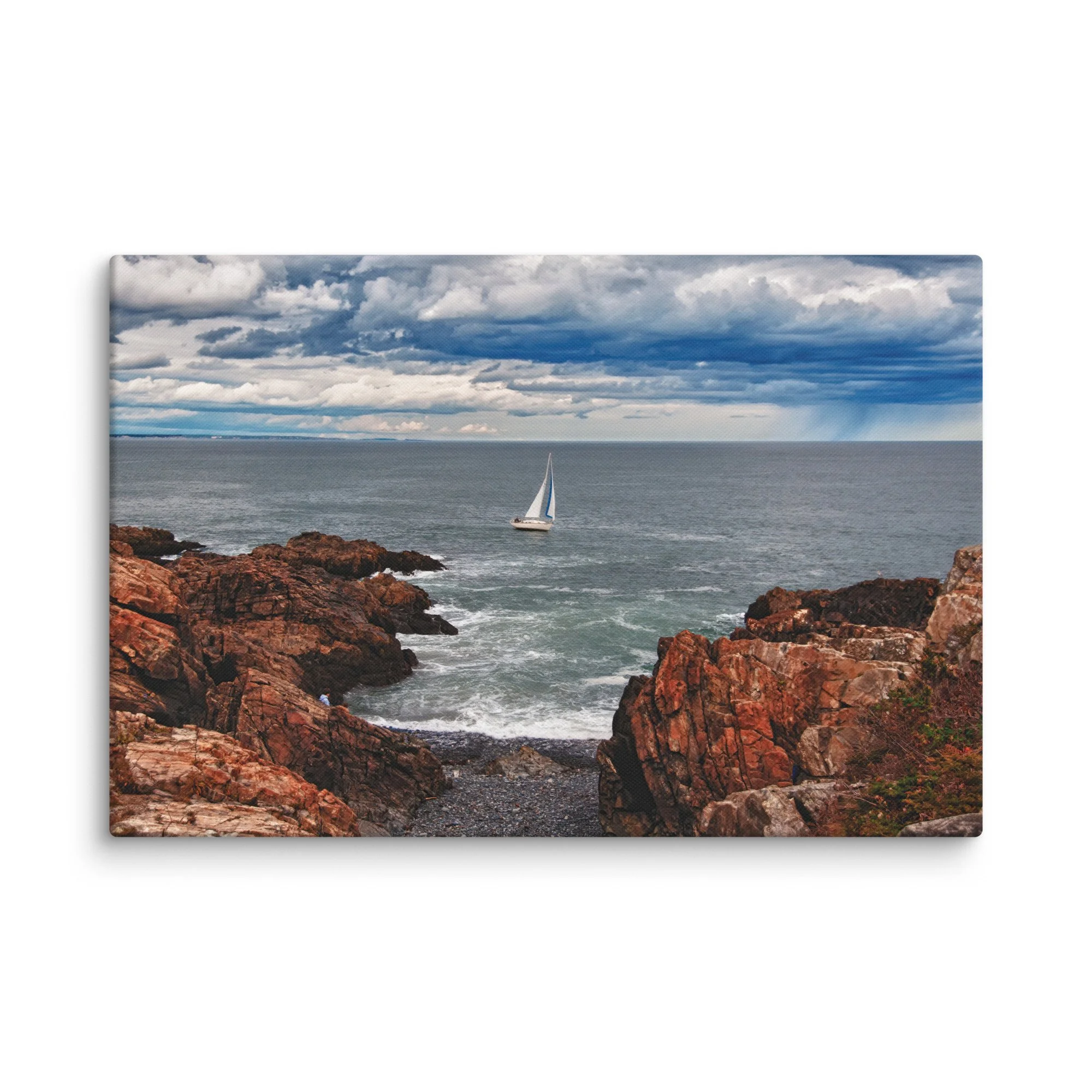 Coastal Wall Art – Ocean Landscape Canvas Wall Art with Sailboat | Stormy Seascape Photography Print | Dramatic Nautical Wall Decor