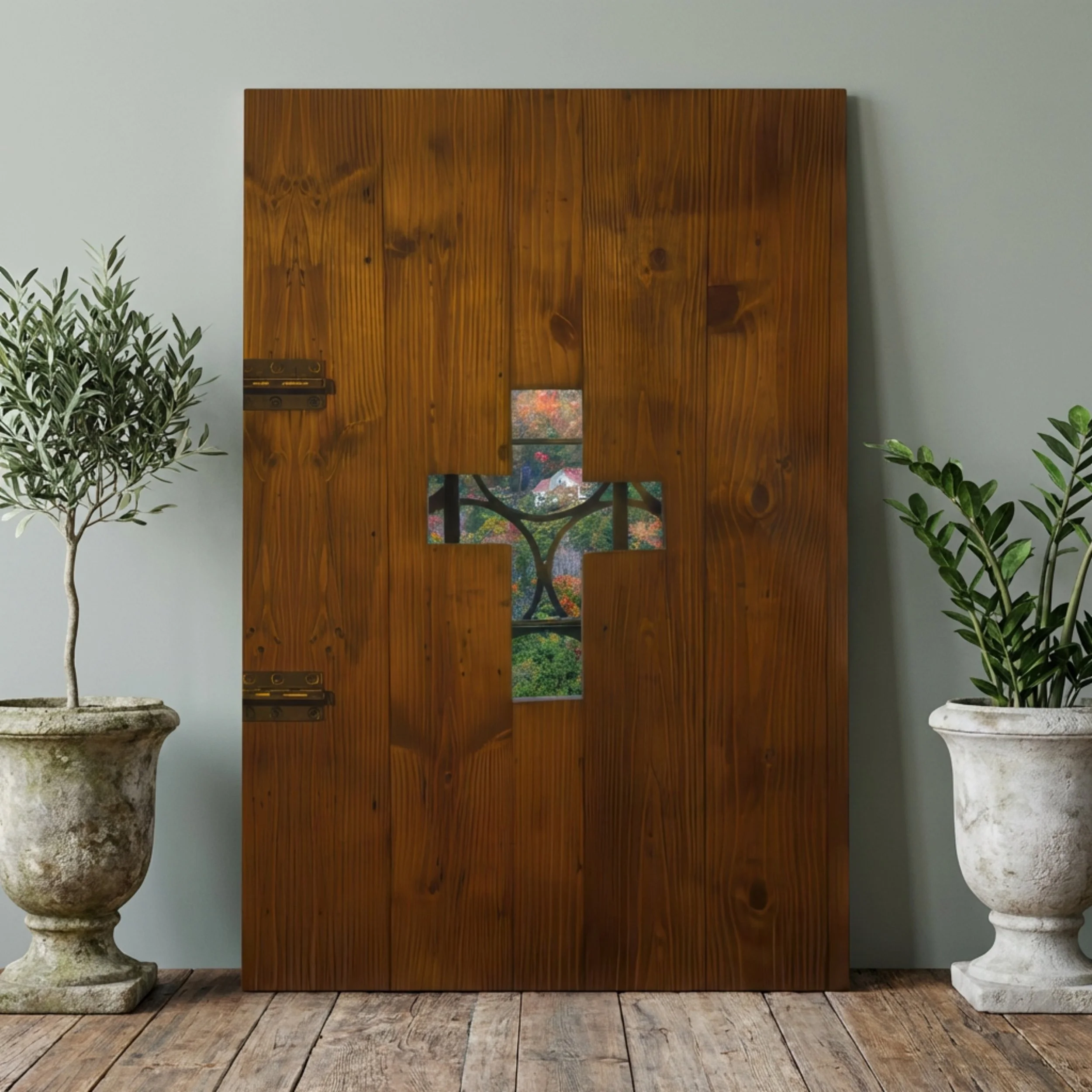 Christian Door Cross - Canvas Print - Rustic Cross Wall Art