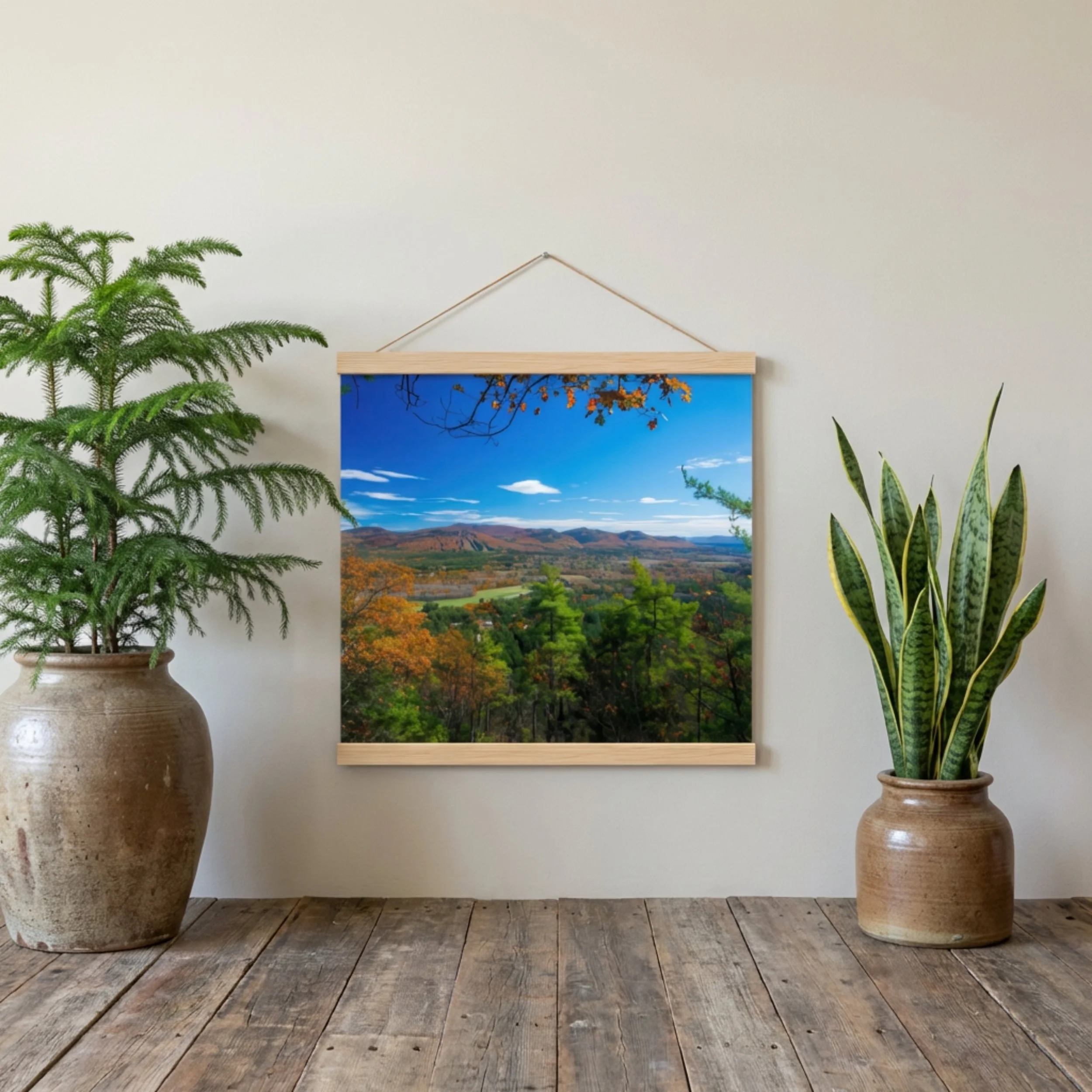 Peaked Mountain Lookout - Poster with Hanger - Autumn Mountain View