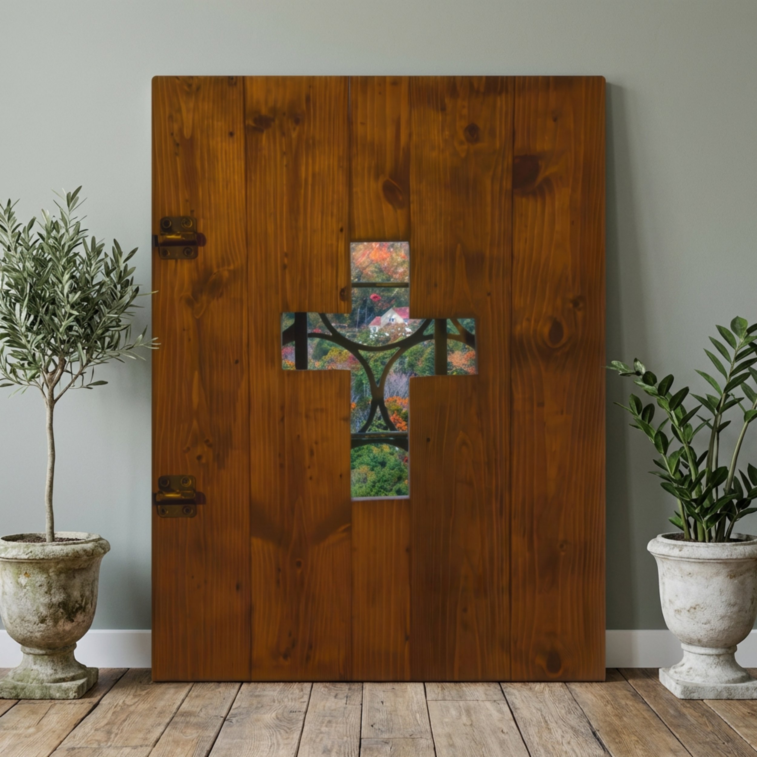 Christian Door Cross - Canvas Print - Rustic Cross Wall Art
